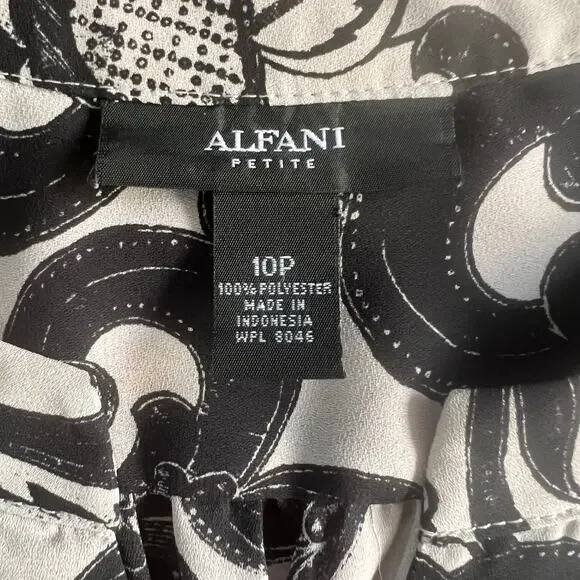 Alfani Petite Blouse 10P Black Beige Print Peplum Waist 3/4 Sleeve - Picture 4 of 5